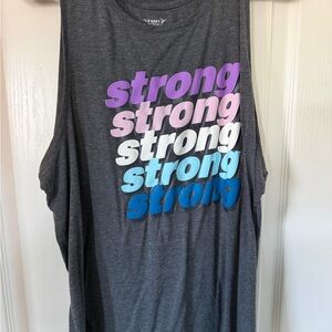 Old Navy Charcoal Tank with Vibrant 'Strong' Design